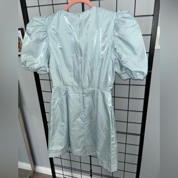 Danielle Bernstein Rhinestone Button Puff Sleeve Light Blue DressNWT - Picture 7 of 12